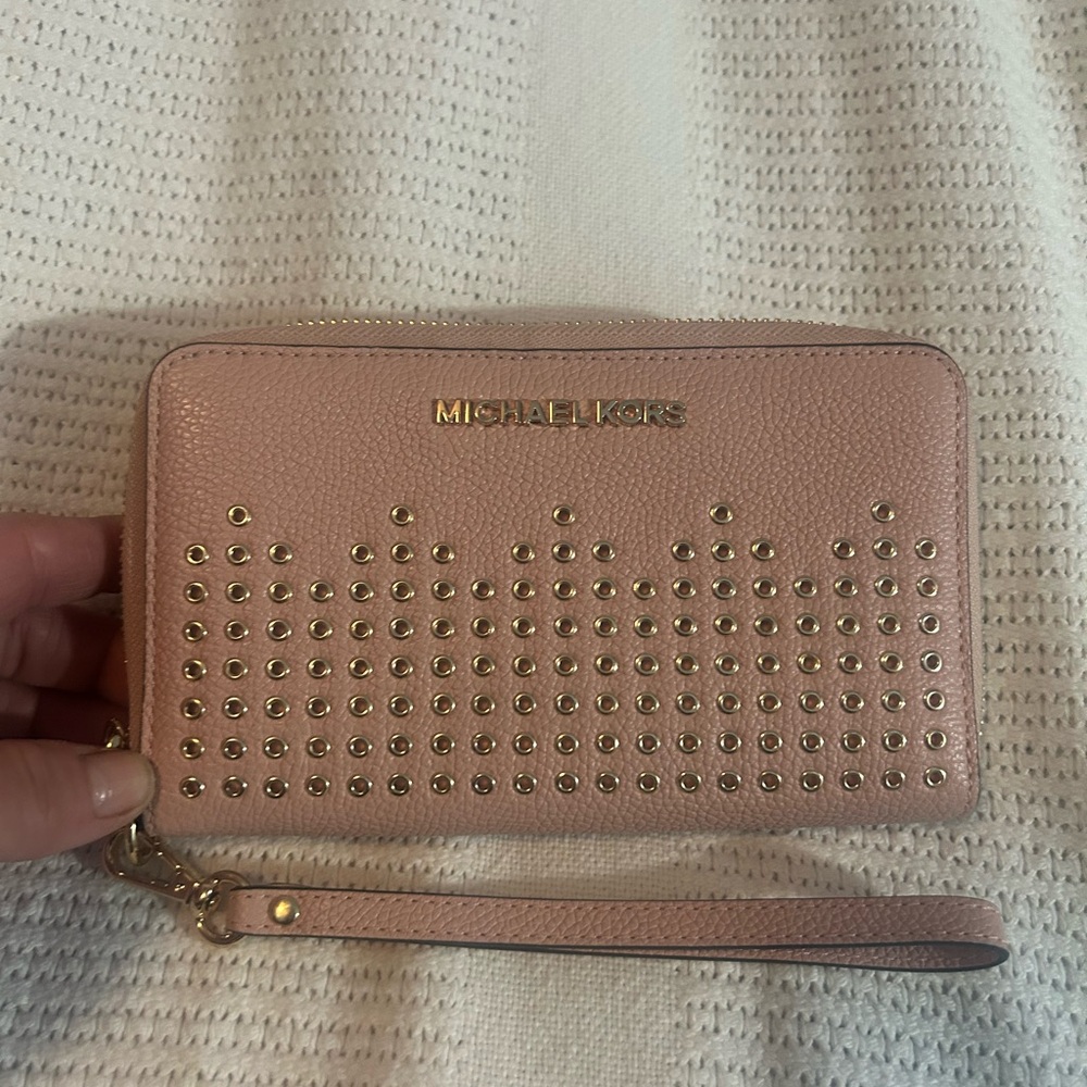 Michael Kors Hayes Pink Pebble Leather Wallet Phone case